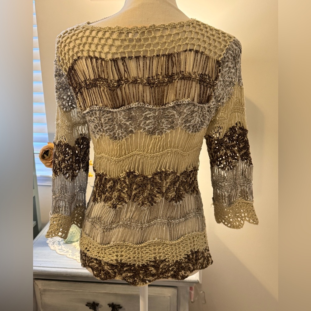 BOSTON PROPER Knit Woven gold tan brown Top - Size xs - Picture 4 of 8